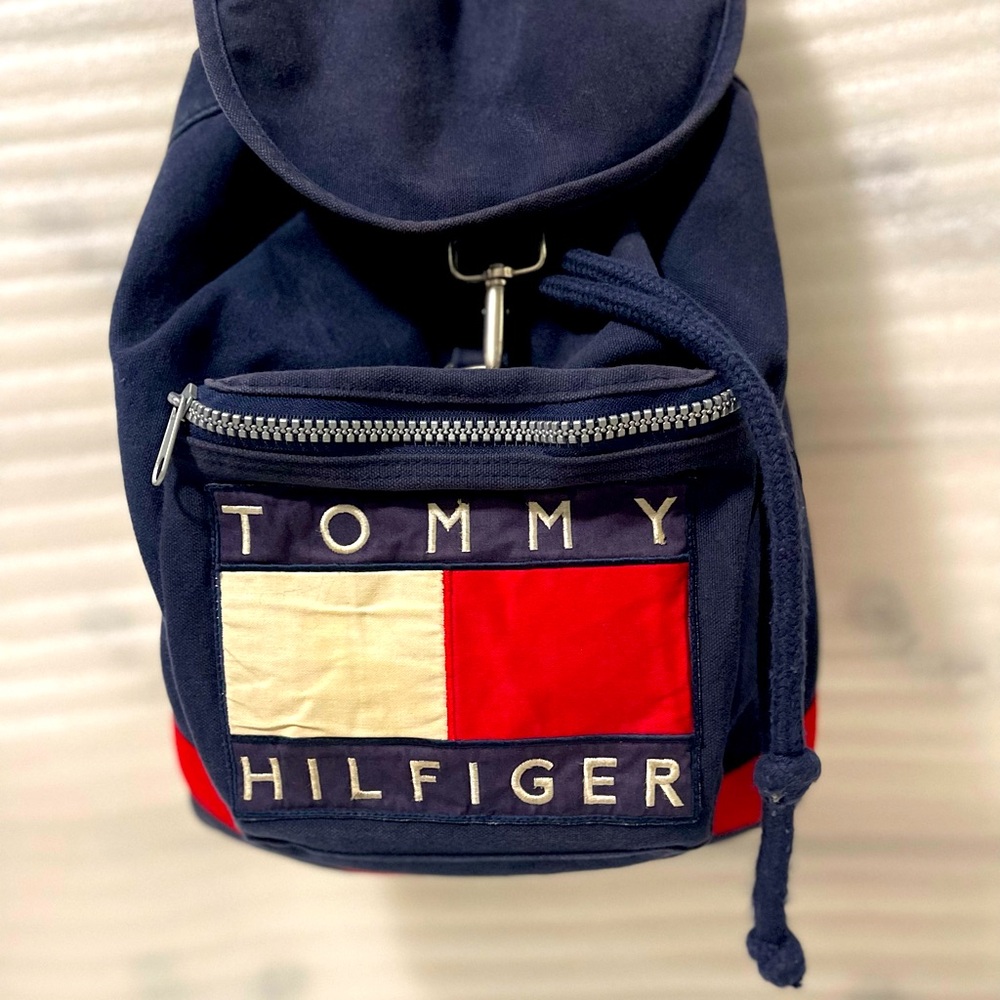 Tommy Hilfiger Vintage 90s Big Flag Canvas Backpack Navy Blue Red & White